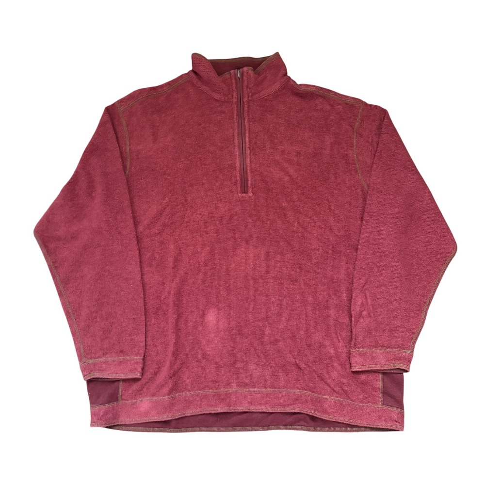 Tommy Bahama Jeans Mens XXL Red Quarter Zip Pullover Waffle Knit Sweater